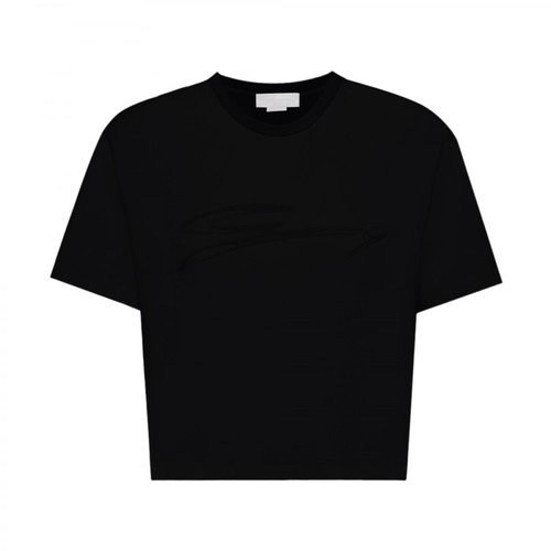 Genny, Black cropped Genny logo-print t-shirt Czarny, female, 712.00PLN