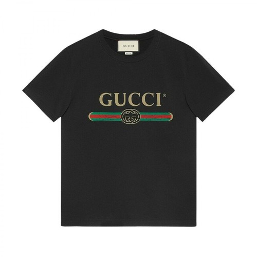 Gucci, T-Shirt mm giro logo Gucci Czarny, male, 1589.49PLN