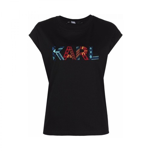 Karl Lagerfeld, Embroidered logo T-shirt Czarny, female, 406.00PLN