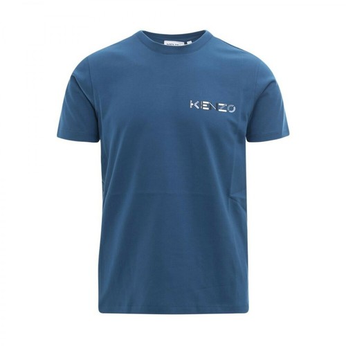 Kenzo, crew-neck t-shirt in cotton with printed logo Niebieski, male, 548.00PLN