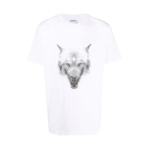 Marcelo Burlon, Cross Wolf Cotton T-Shirt Biały, male, 572.00PLN
