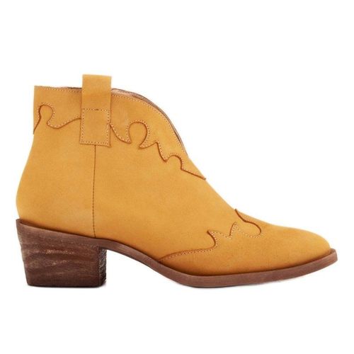 Marco Shoes Nieocieplane botki z zamszu i falistymi wstawkami brązowe żółte 399.00PLN