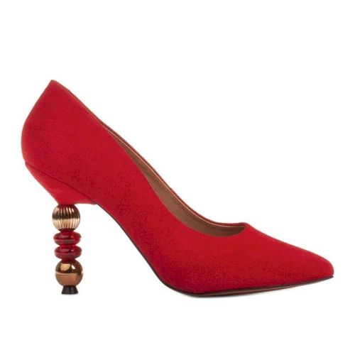 Marco Shoes Zamszowe szpilki czerwone z kamieniami 349.00PLN