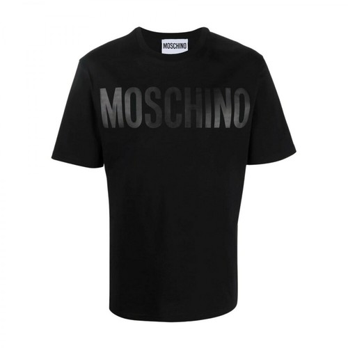 Moschino, t-shirt en coton biologique à logo imprimé Czarny, male, 867.00PLN