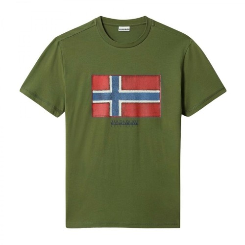 Napapijri, T-shirt Sirol con stampa bandiera Zielony, male, 181.56PLN