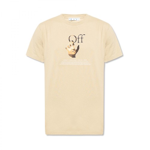 Off White, Printed T-shirt Beżowy, male, 855.00PLN