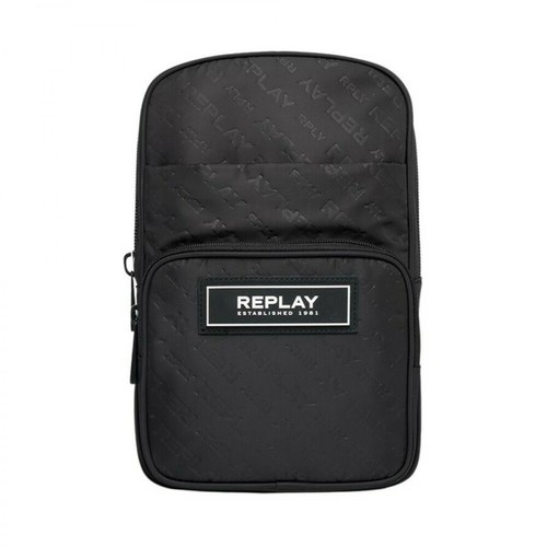 Replay, Tracolla Bag Fm3501 con logo all-over Czarny, male, 403.97PLN