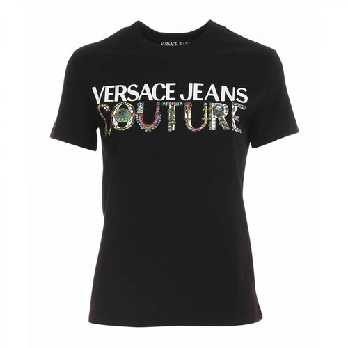 Versace Jeans Couture, logo bijoux t-shirt Czarny, female, 556.00PLN