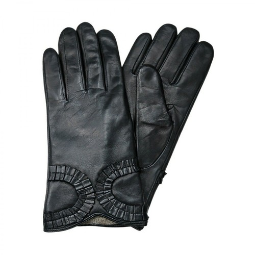 Allora, Skórzane rękawiczki z ozdobną aplikacją Czarny, female, 130.00PLN
