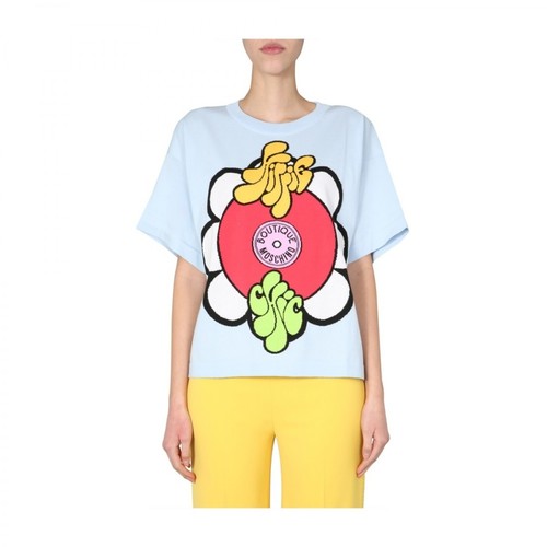 Boutique Moschino, Round Neck T-Shirt Niebieski, female, 673.00PLN