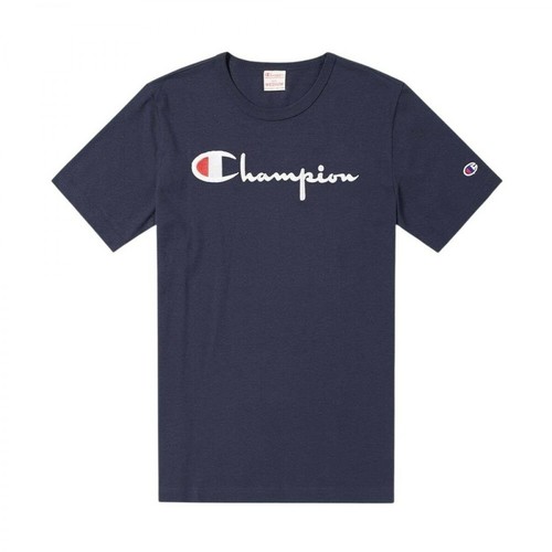 Champion, Reverse Weave Script Logo T-shirt Niebieski, male, 219.00PLN