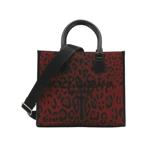 Dolce & Gabbana, Large Printed Canvas Shopper Bag Czerwony, male, 6840.00PLN