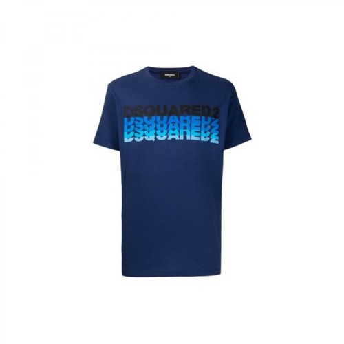 Dsquared2, Multiple Logo Print T-Shirt Niebieski, male, 593.00PLN