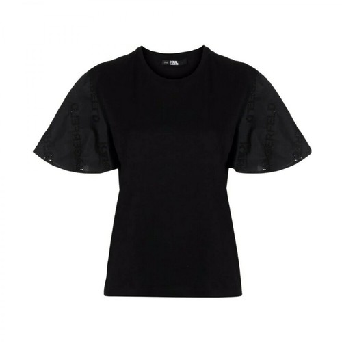 Karl Lagerfeld, flared-sleeve-cotton-t-shirt Czarny, female, 662.00PLN