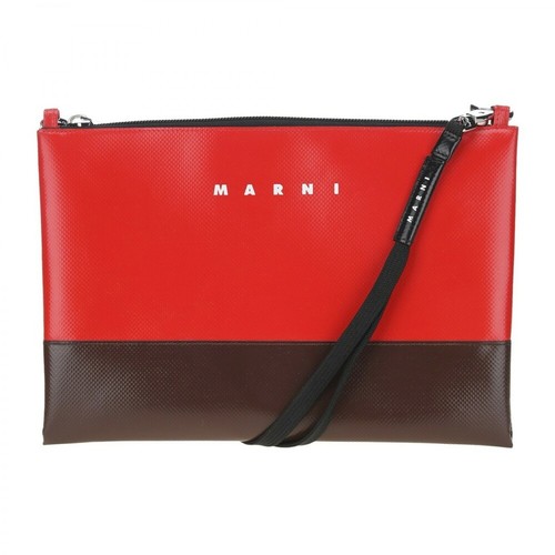 Marni, Logo-print Leather Clutch Bag Czerwony, male, 1234.24PLN