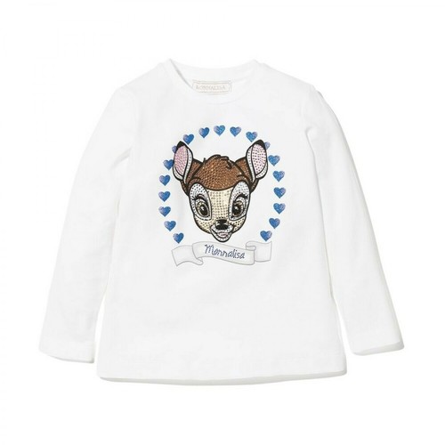 Monnalisa, Long-Sleeved T-Shirt with Bamby Print Beżowy, female, 271.00PLN