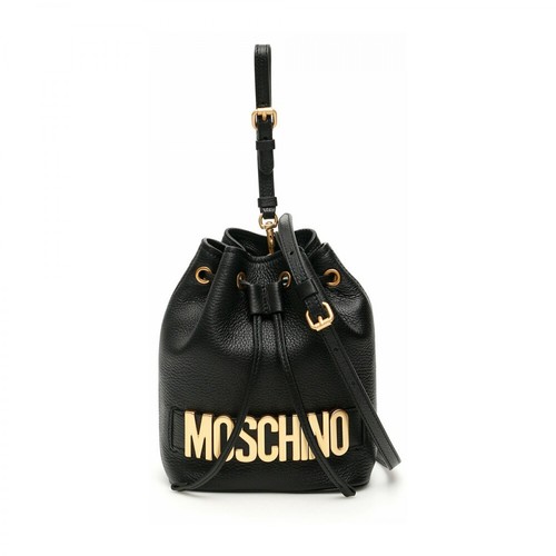 Moschino, Moschino bucket bag with lettering logo Czarny, female, 2394.00PLN