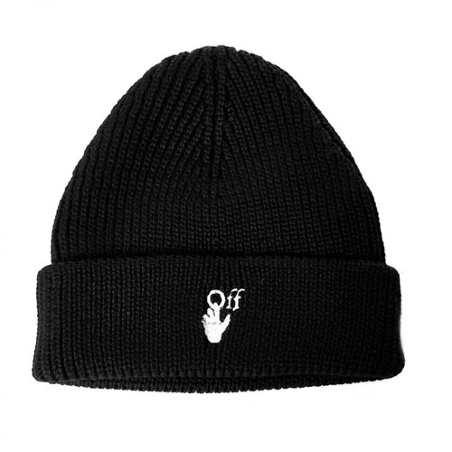 Off White, Hands Off Ribbed-Knit Beanie Czarny, male, 981.00PLN