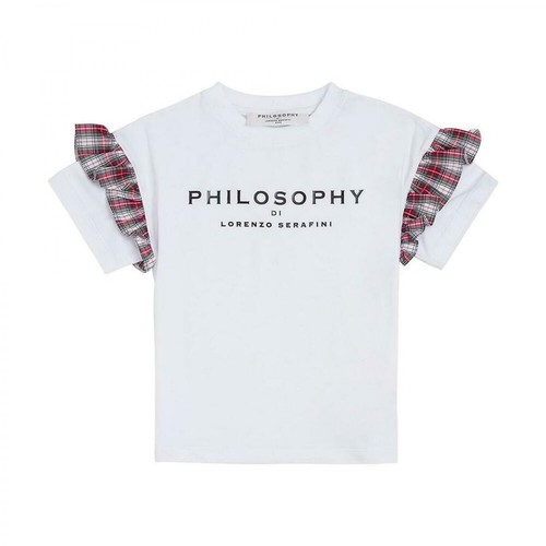 Philosophy di Lorenzo Serafini, T-Shirt with Logo and Ruffles detail Biały, female, 265.00PLN