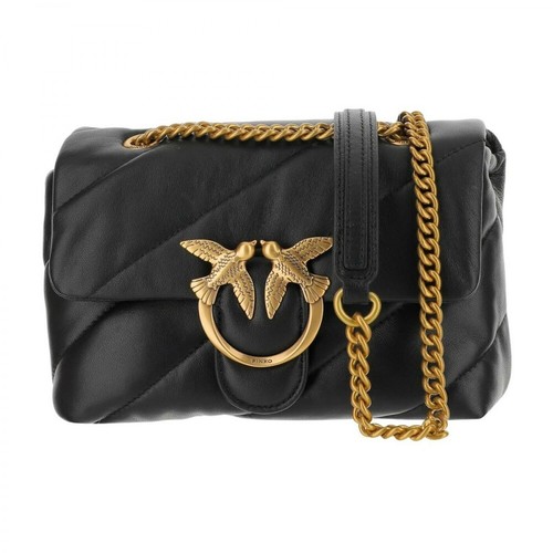 Pinko, Bag made of leather with maxi quilting oblique Czarny, female, 1187.00PLN