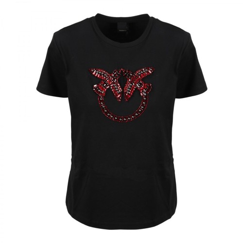 Pinko, Love Birds Embroidery T-Shirt Czarny, female, 649.00PLN