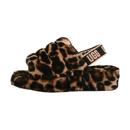 UGG, Fluff Yeah Slide Panther Print Slippers Brązowy, female, 497.47PLN