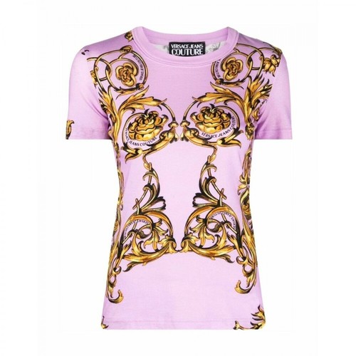 Versace Jeans Couture, T-Shirt Jersey Print Garland Różowy, female, 771.00PLN