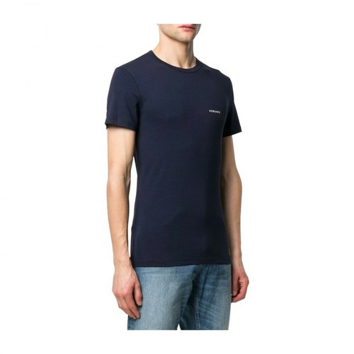 Versace, Underwear Classic Logo T-Shirt Niebieski, male, 317.73PLN