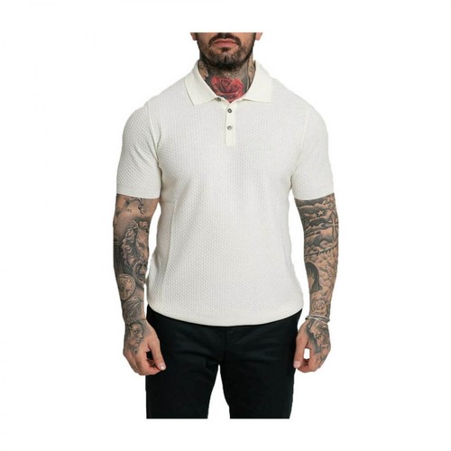 +39 Masq, Buttoned Neck Relaxed Fit T-Shirt Beżowy, male, 730.00PLN