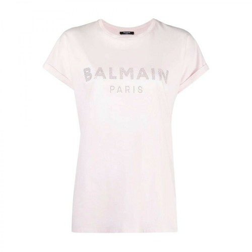 Balmain, T-shirt With Rhinestone Różowy, female, 1998.00PLN