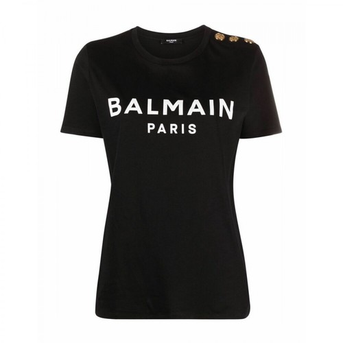 Balmain, T-shirt With white Balmain Logo Print Czarny, female, 1655.04PLN