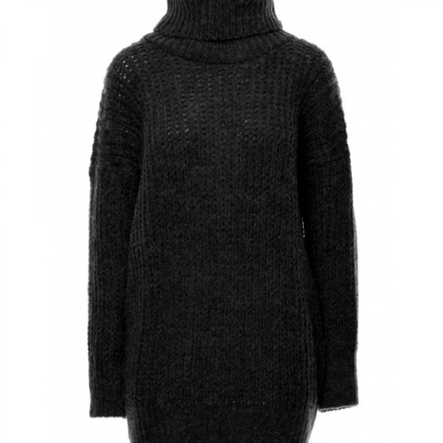 BE, Długi sweter z golfem Bk030 Szary, female, 165.00PLN