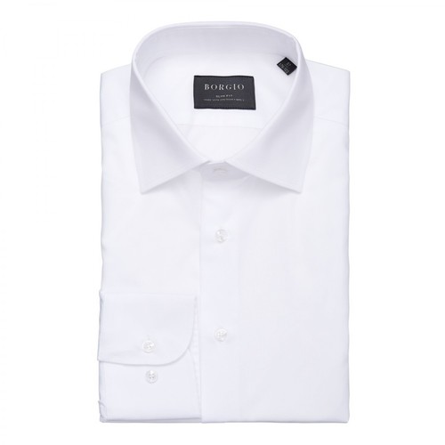 Borgio, koszula męska lavello długi rękaw biały slim fit Biały, male, 169.00PLN