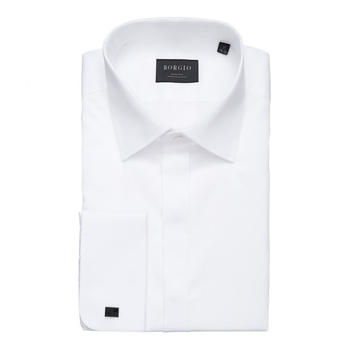 Borgio, Koszula mozza na spinki slim fit 00236 Biały, male, 219.00PLN