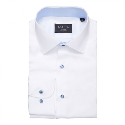 Borgio, koszula vallerona długi rękaw slim fit 00251 Biały, male, 199.00PLN