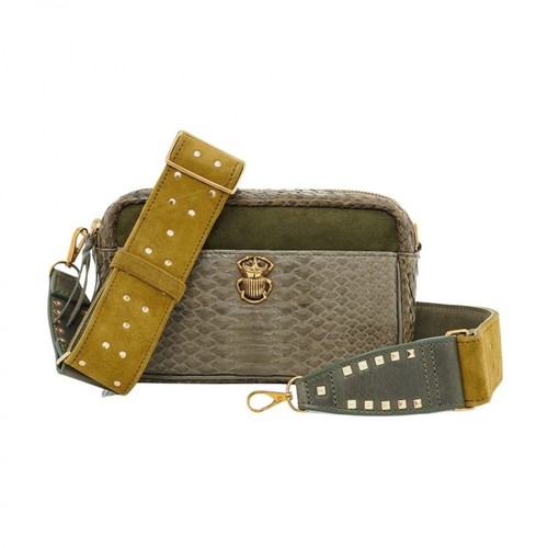Claris Virot, Lily python and suede leather bag Zielony, female, 2508.00PLN