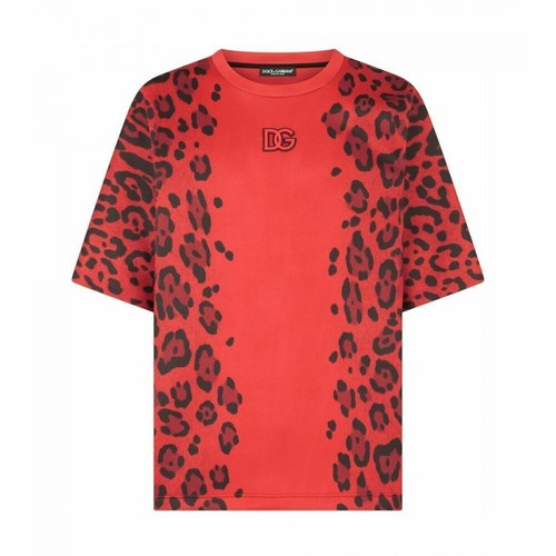 Dolce & Gabbana, HOT Animalier T-Shirt Czerwony, male, 2964.00PLN