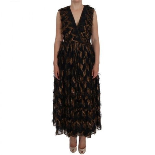 Dolce & Gabbana, Silk Fringes-line Sukienka Czarny, female, 6751.19PLN