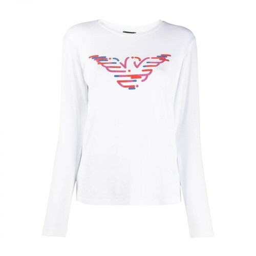 Emporio Armani, T-Shirt a maniche lunghe con maxi logo Biały, female, 431.21PLN