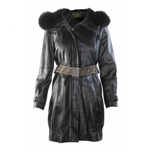 Fendi Vintage, Pre-owned Leather Coat Czarny, female, 4620.00PLN