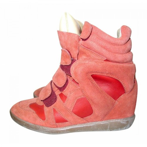 Isabel Marant Pre-owned, Isabel Marant Suede And Leather Bekett High-Top Wedge Sneakers Pre-owned Czerwony, female, 2683.17PLN