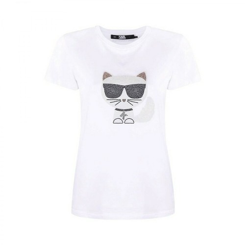 Karl Lagerfeld, Choupette Ikonik rhinestone t-shirt Biały, female, 361.00PLN