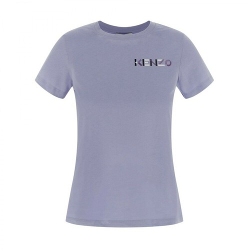 Kenzo, crew-neck t-shirt in cotton with logo print Fioletowy, female, 389.00PLN