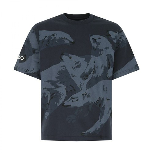 Kenzo, t-shirt in cotton with polar bear print all-over Niebieski, male, 487.00PLN