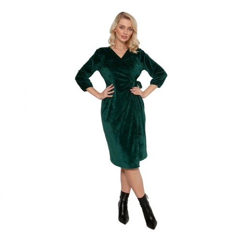 Lanti, Kopertowa sukienka z weluru -Suk206 Zielony, female, 222.00PLN
