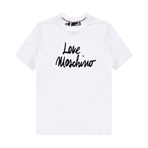 Love Moschino, T-shirt with velvet logo Biały, female, 507.52PLN