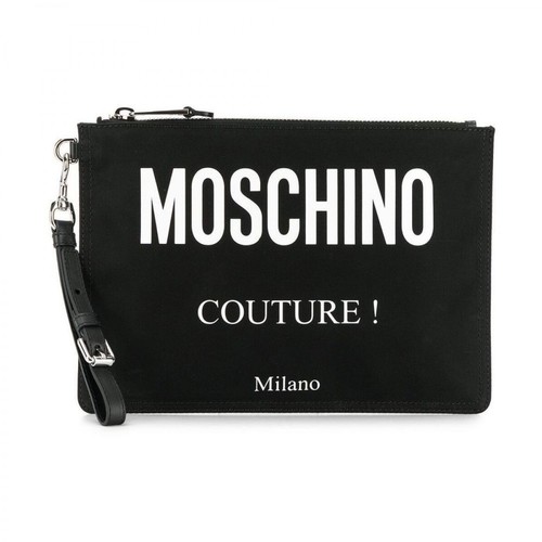 Moschino, A840482012555 Leather Pouch Czarny, male, 718.00PLN
