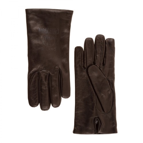 Moschino, leather gloves Double Question Mark Czarny, male, 753.00PLN