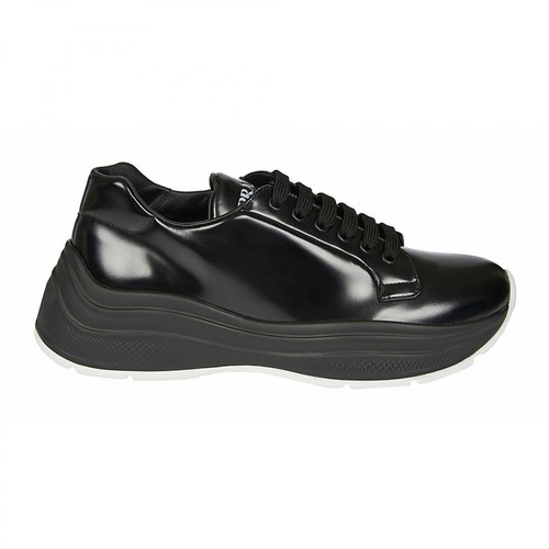 Prada, Low-top Brushed Leather Sneakers Czarny, male, 3089.00PLN