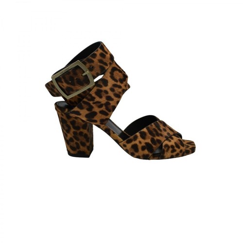 Saint Laurent, Leopard-print Buckle Heeled Sandals Brązowy, female, 2732.00PLN